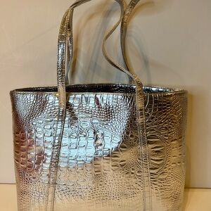 Silver Crocodile Embossed Tote Bag